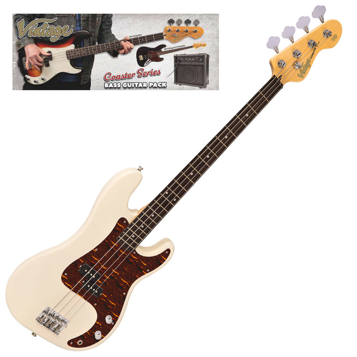 Vintage V40 Coaster Series Bass Guitar Pack ~ Vintage White - Westmount Music